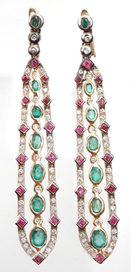 18k gold emerald, ruby and diamond earrings (1 of 2)