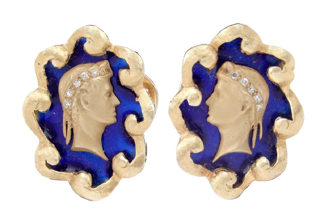 Enameled 14k gold Greco-Roman cufflinks (1 of 2)