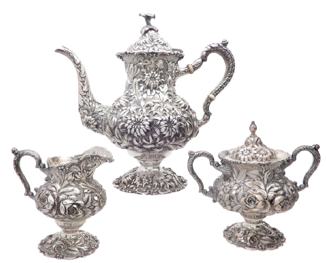 Stieff sterling silver full hand chased tea set (1 of 9)
