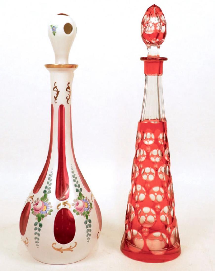 Two Bohemian cranberry glass decanters (1 of 4)