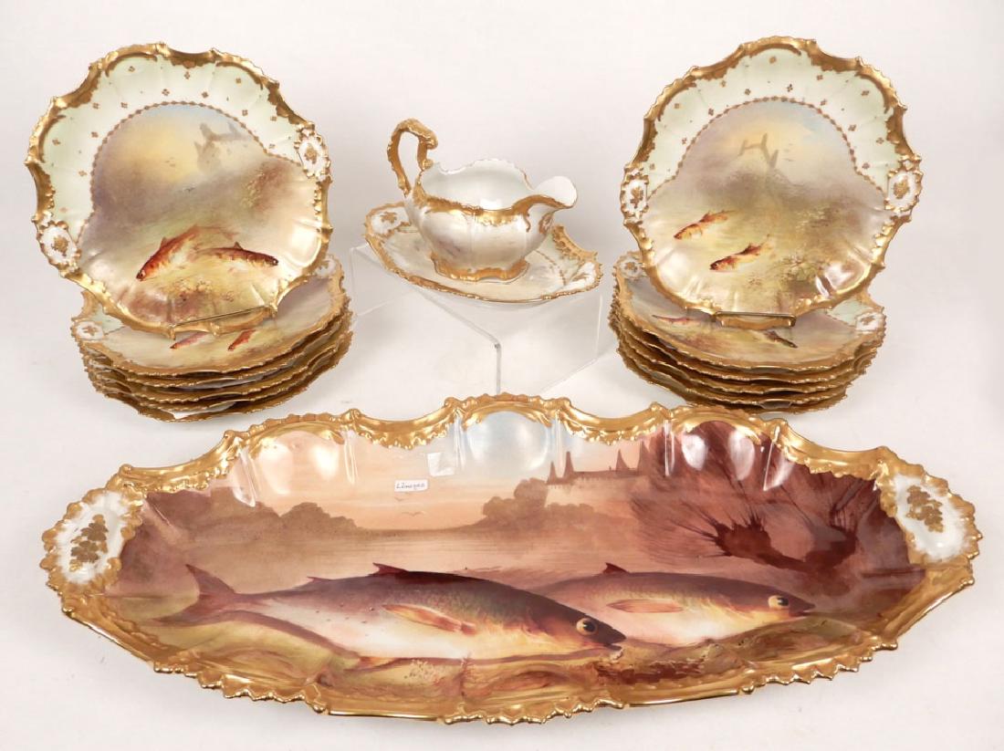 Limoges hand painted porcelain fish set, fifteen pieces (1 of 7)