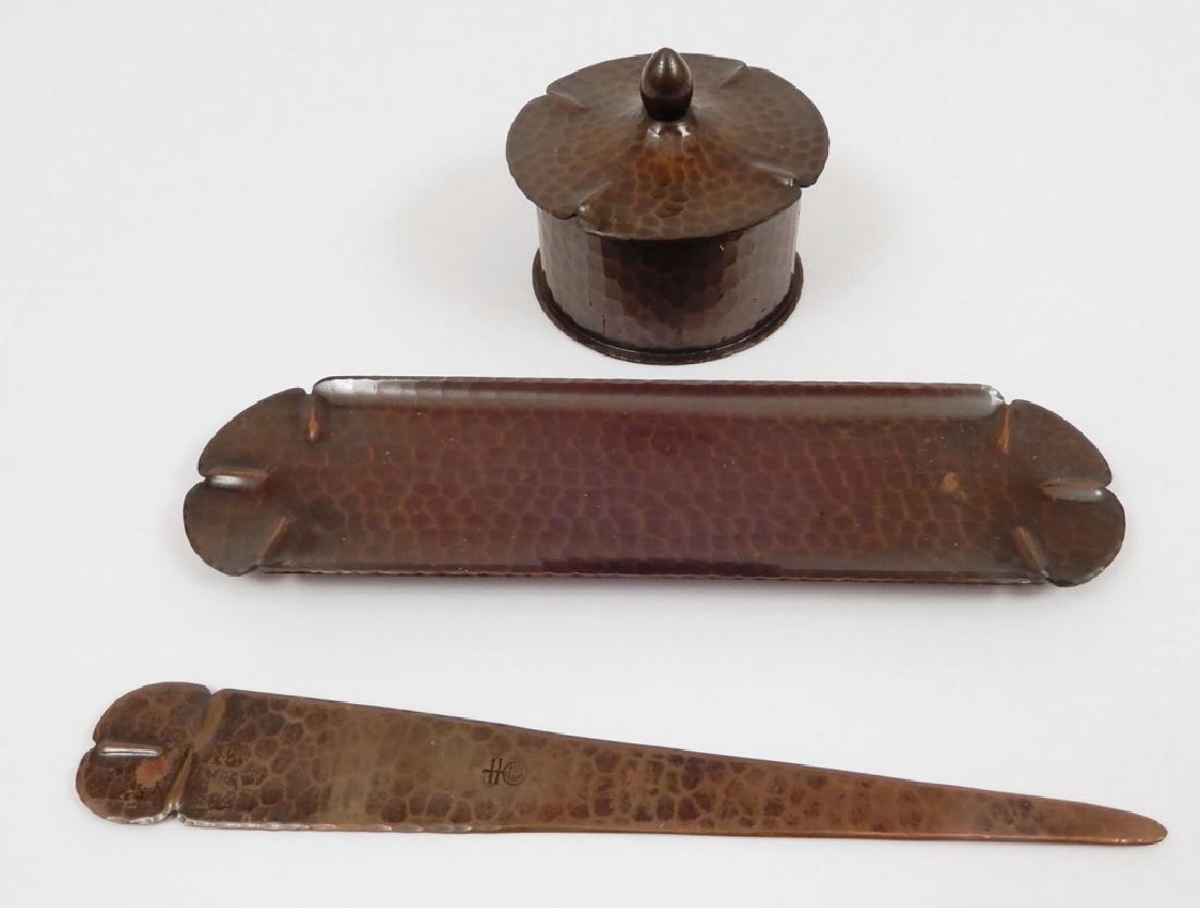 Roycroft hammered copper three piece desk set (1 of 4)