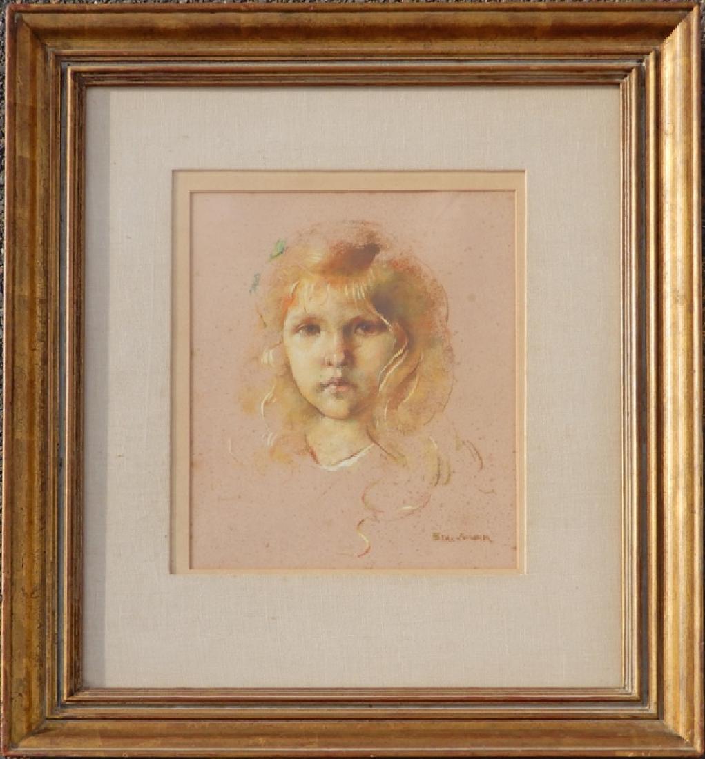 (Robert) Brackman pastel on paper: (Robert) Brackman pastel on paper, portrait of a young girl, signed lower right, sight size 14 3/4" x 12", frame size 29 1/4" x 25"