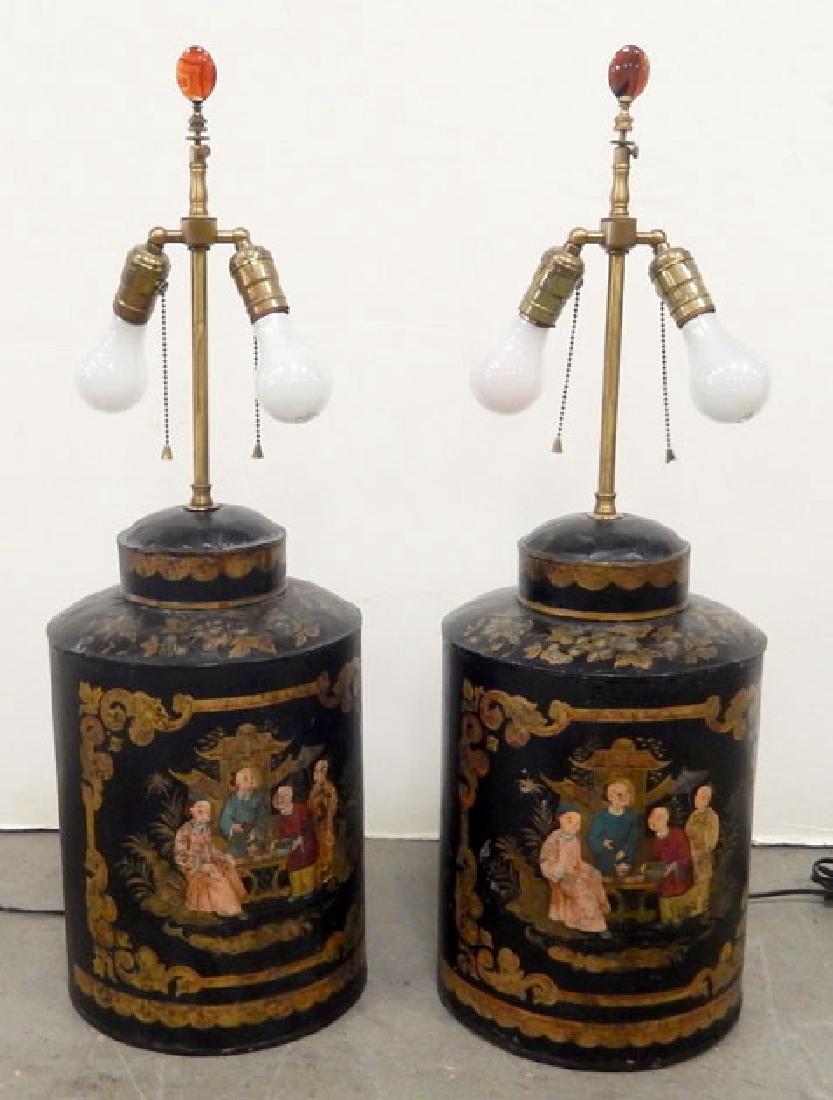 Pair of toleware tea canister lamps (1 of 8)