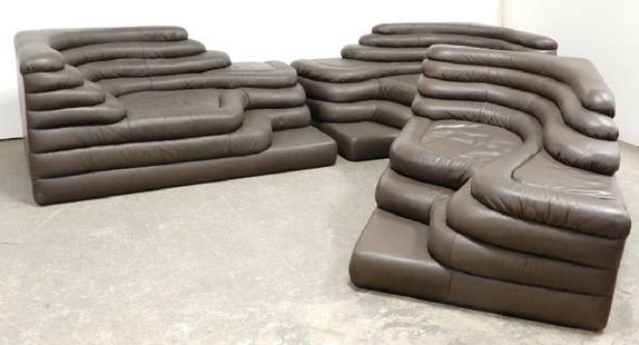 Terrazza Landscapes by Ubald Klug: Terrazza Landscapes by Ubald Klug, Furniture System Sofas by Stendig, three pieces, each measures 31" x 60" x 33", leather has been professionally restored