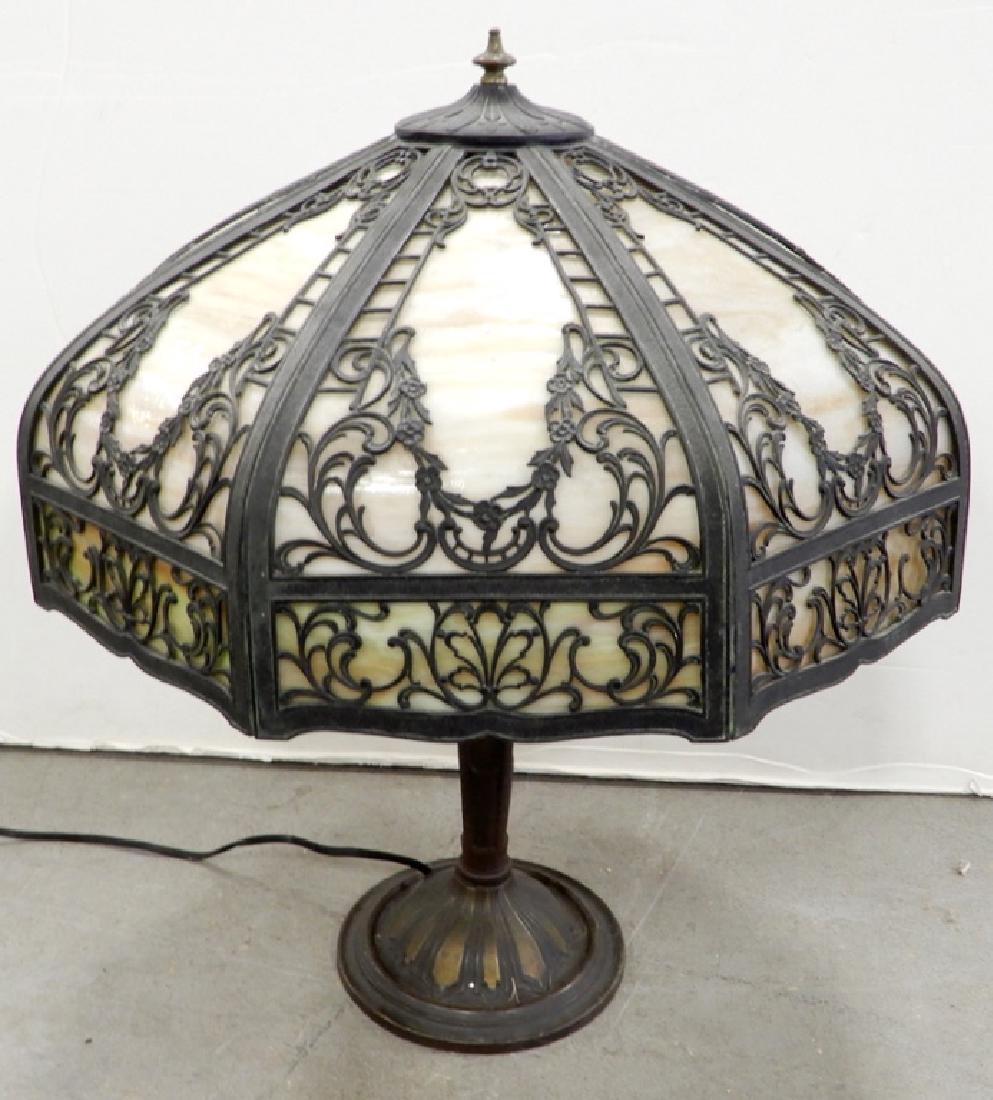 Bronze slag glass panel lamp (1 of 5)