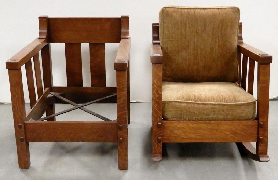 Mission oak armchair and rocker (1 of 3)
