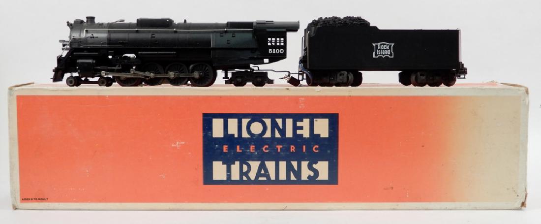 Lionel Rock Island 4-8-4 locomotive and tender in box: Lionel Rock Island 4-8-4 locomotive and tender in original box, No. 6-18001, box measures 26 1/4" x 6 3/8" x 5"