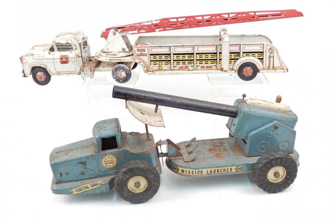 Two painted pressed steel trucks, includes Ny-Lint Toys (1 of 4)