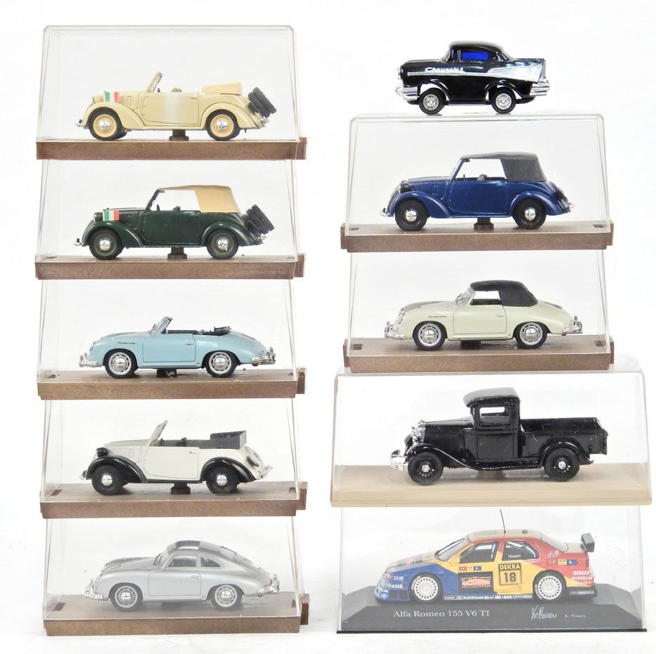 Nine scale model cars in cases, includes seven by Brumm (1 of 4)