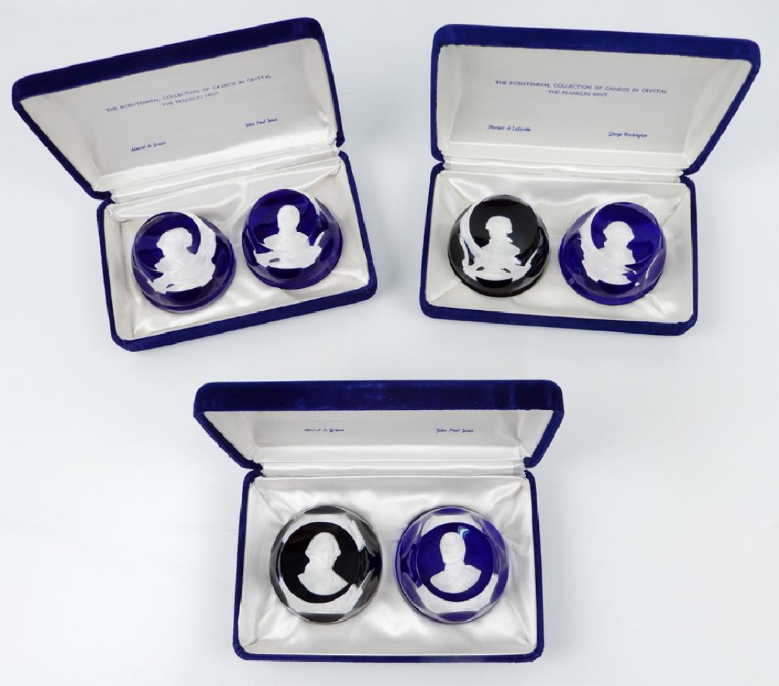 The Bicentennial Collection of Cameos in Crystal by The: The Bicentennial Collection of Cameos in Crystal by The Franklin Mint, three sets, includes two with Admiral de Grasse and John Paul Jones, one of the Admirals is Baccarat, the other three by Cr. D'Al