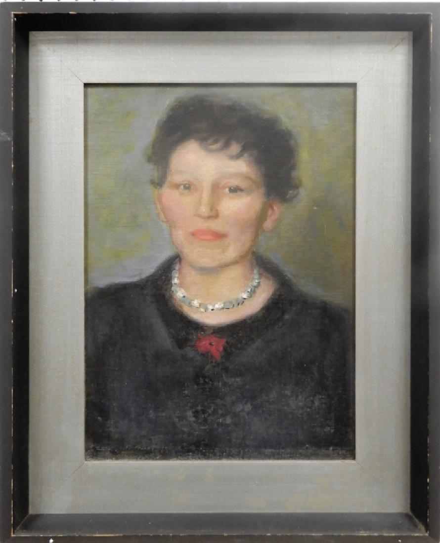 Charles Sydney Hopkinson oil on canvas board: Charles Sydney Hopkinson oil on canvas board, portrait of Olivia Constable, signed lower right, sight size 21 1/2" x 15", frame size 29" x 22 1/2", attached label on verso with artist's name, portrait