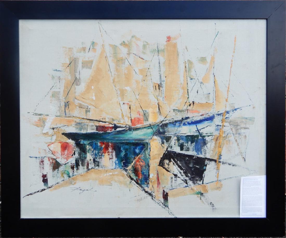 (Paul) Flegel oil on canvas: (Paul) Flegel oil on canvas, Sailboats, signed lower left, sight size 25" x 30", frame size 29" x 34"