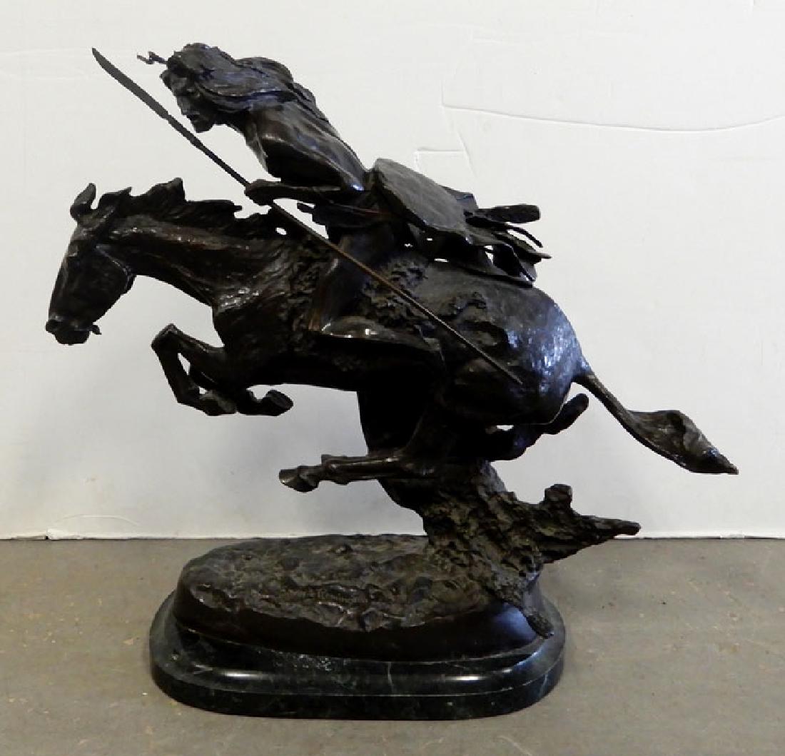 Frederic Remington bronze recast: Frederic Remington bronze recast Cheyenne on marble base 20" x 22" x 9"