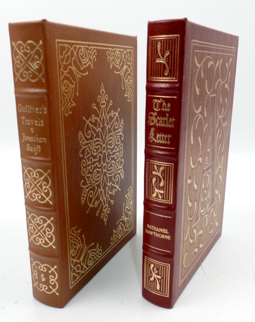 The Scarlet Letter and Gulliver's Travels: The Scarlet Letter and Gulliver's Travels, Nathaniel Hawthorne and Jonathan Swift, two volumes, Easton Press, illustrated, gilt leather, AEG, 1975 and 1976