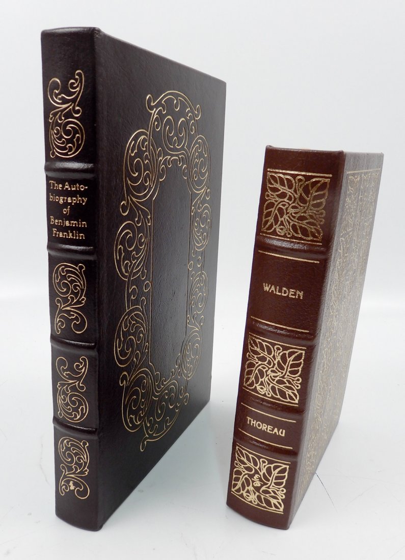 Walden and The Auto-biography of Benjamin Franklin: Walden and The Auto-biography of Benjamin Franklin, Henry David Thoreau, two volumes, Easton Press, illustrated, gilt leather bound, 1981 and 1976