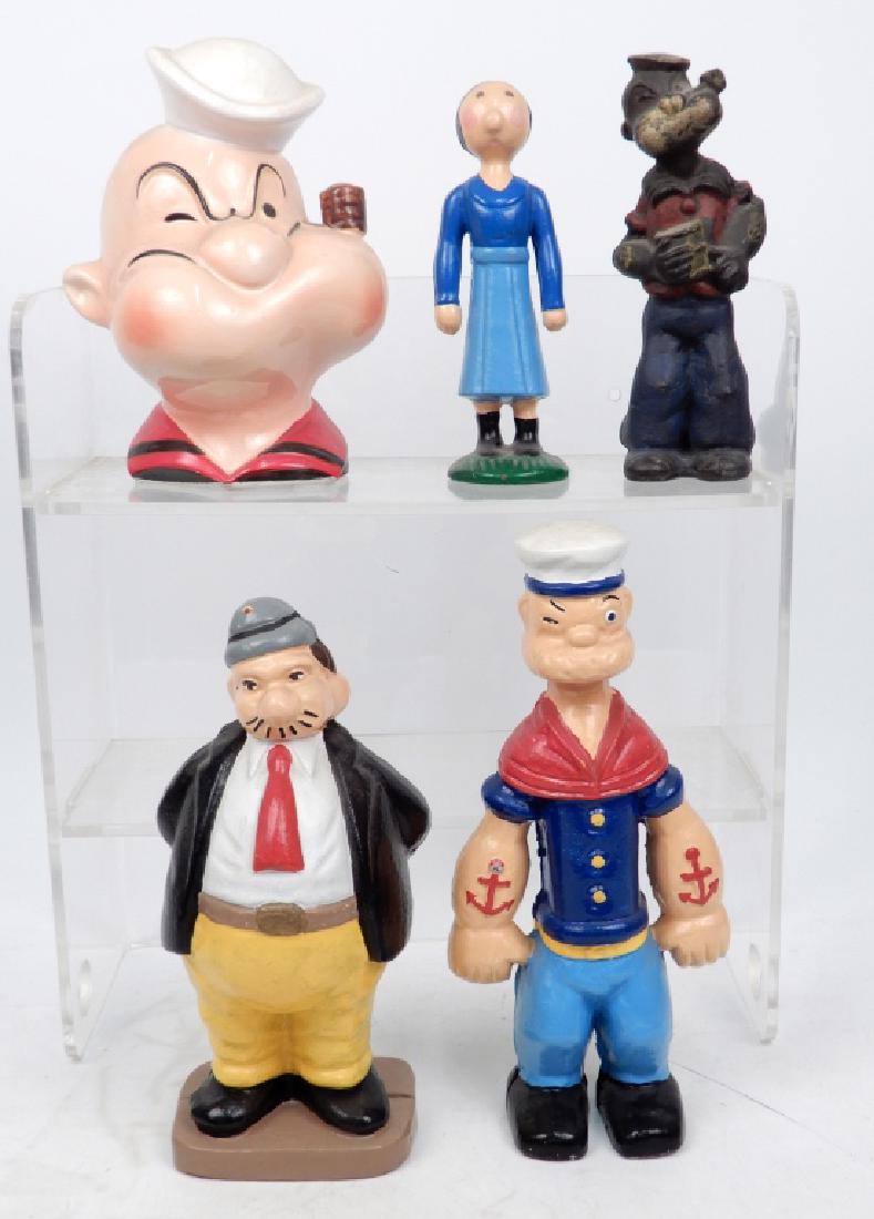 Five Popeye character banks and figurine (1 of 5)