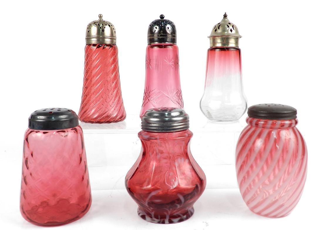 Six cranberry glass sugar shakers (1 of 7)
