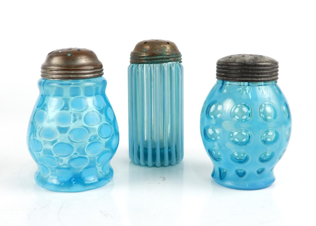 Three blue and opal glass sugar shakers (1 of 4)