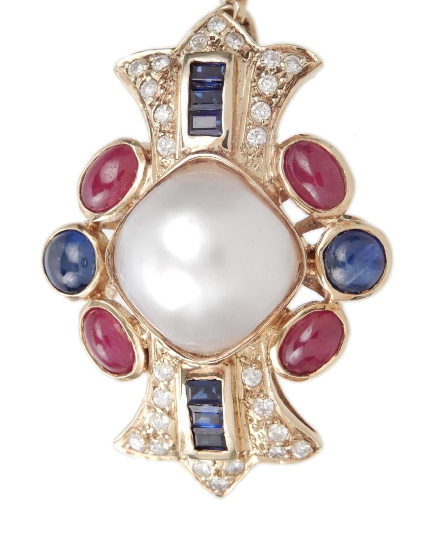 14k gold, diamond, sapphire, ruby and pearl pendant (1 of 2)