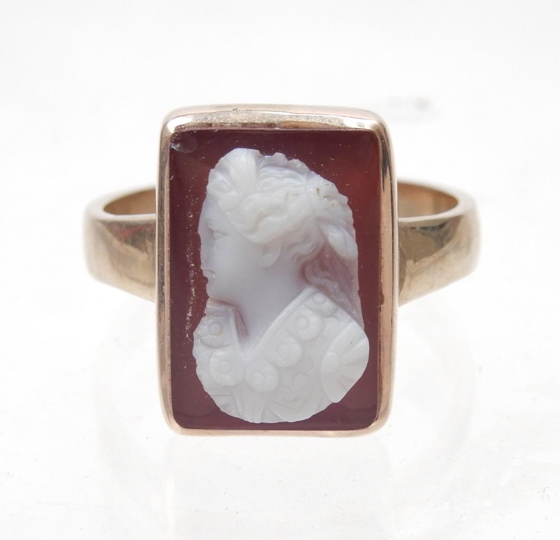 Men's 10k gold banded agate cameo ring (1 of 4)
