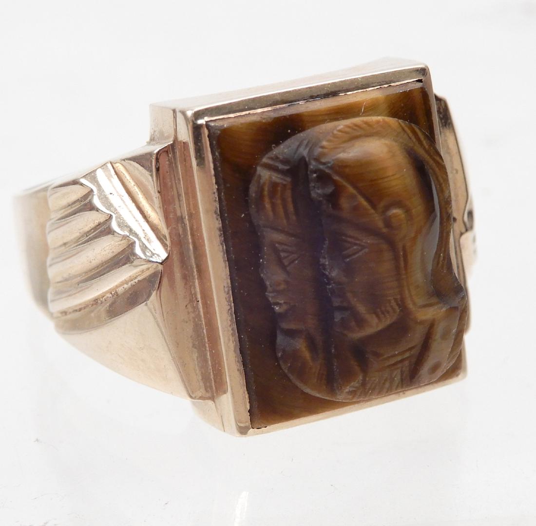 Men's 10k gold tiger's eye cameo ring (1 of 4)