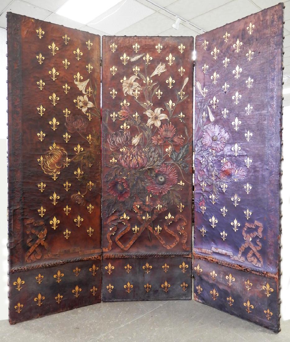 Art Nouveau leather dressing screen (1 of 14)