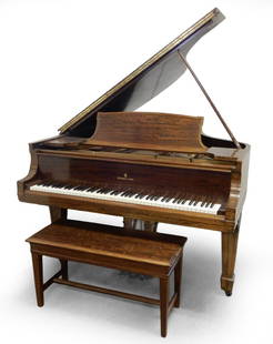 Steinway baby grand piano: Steinway baby grand piano, burled walnut, with bench, Model A, serial #174163, 1916, 4'6" x 6'4"