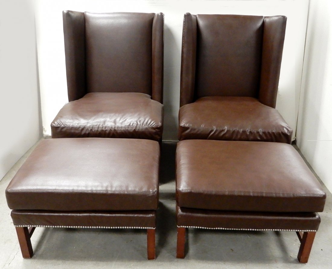 Pair of leather upholstered wing chairs (1 of 5)