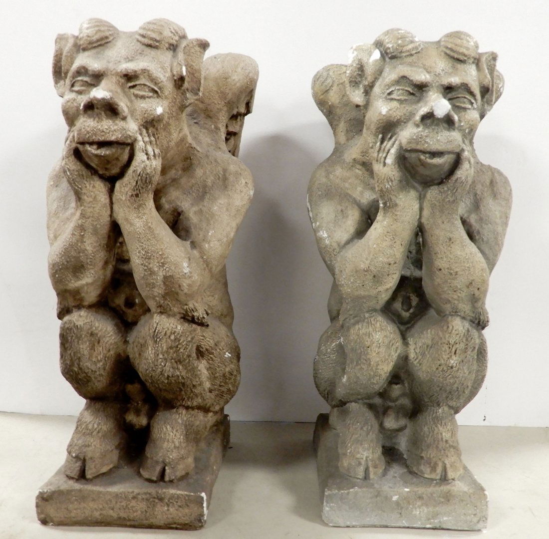 Pair of plaster seated gargoyles (1 of 4)