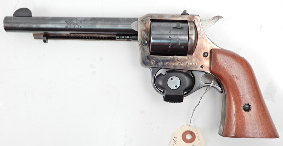Harrington & Richardson .22 caliber revolver: Harrington & Richardson .22 caliber revolver, Model 676, double action, open hammer, six shot, serial number AU103963, barrel length 5 1/2", overall length 10 3/4", C&R NO, Instacheck YES