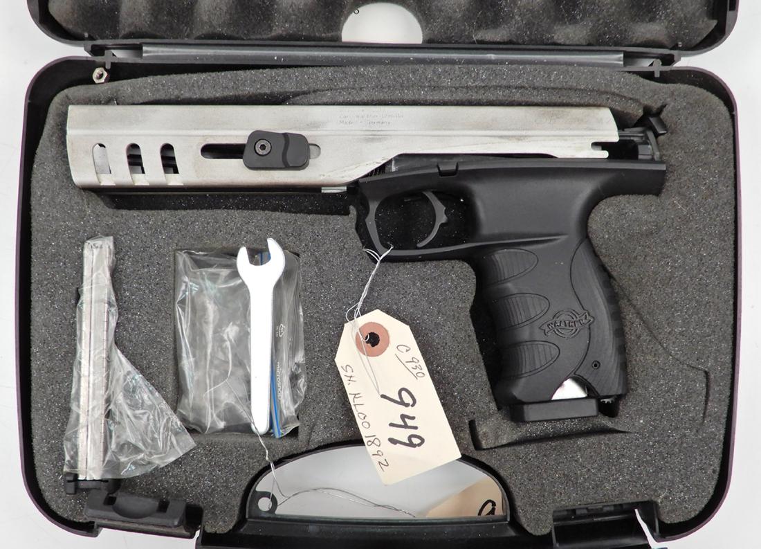 Walther semi-automatic .22 LR SP22 M2 pistol: Walther semi-automatic .22 LR SP22 M2 pistol, internal hammer, ten shot, model SP22 M2, magazine feed, serial number KL001892, Smith & Wesson Springfield MA two magazines and original hard carry case