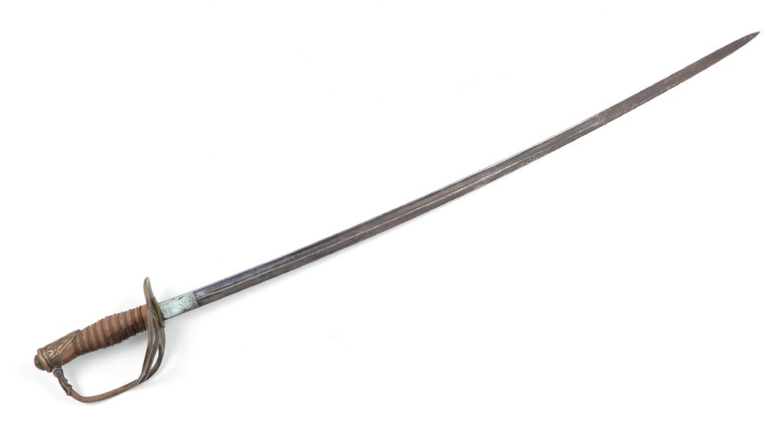 Civil War era Cavalry sword Model 1860: Civil War era Cavalry sword Model 1860, wood and wire grip handle, shield on pommel, eagle and stars on crossguard, no makers mark, no scabbard, blade length 31 3/4", overall length 37 1/4"