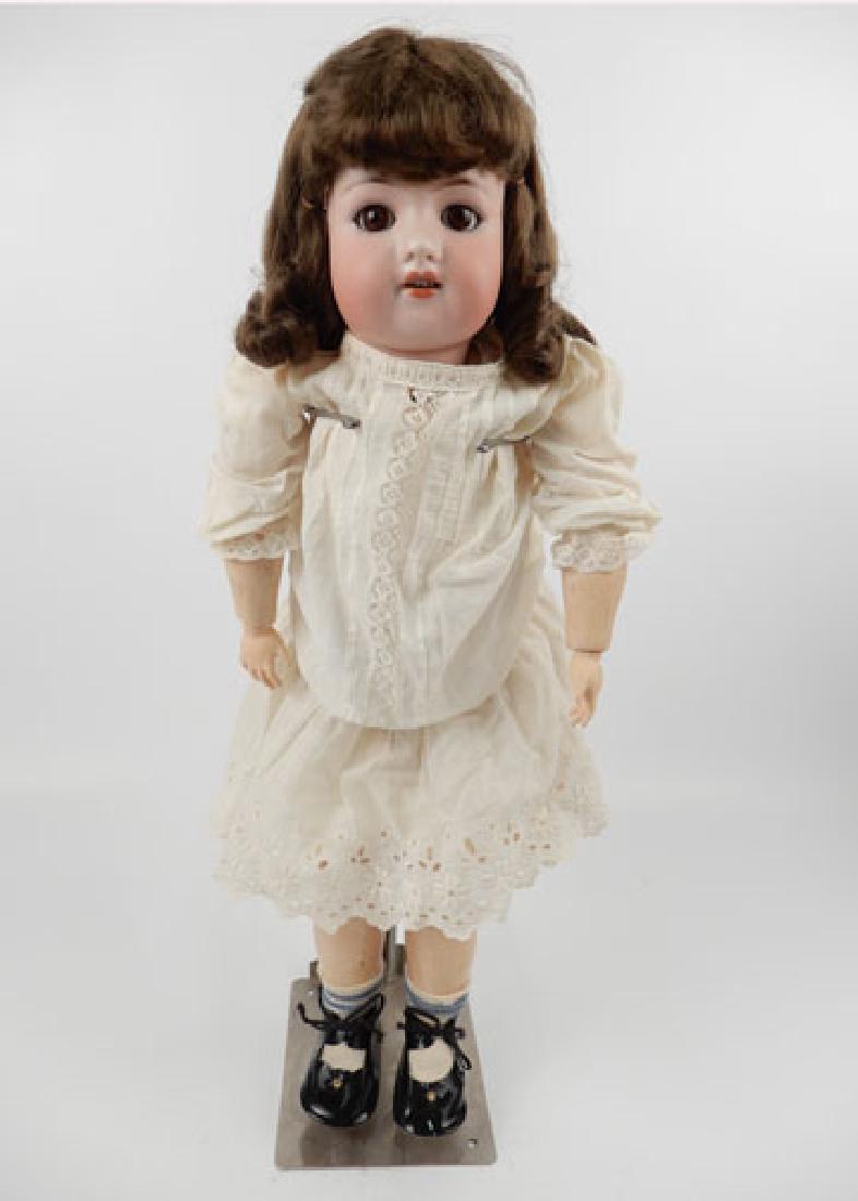 Simon & Halbig 540 bisque socket head doll: Simon & Halbig 540 bisque socket head doll, composition ball jointed body, brown glass sleep eyes, painted upper and lower lashes, eyebrows, open mouth with upper teeth, incised on head "540, Germany,
