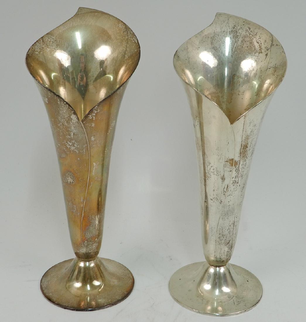 Pair of Tiffany sterling silver vases
