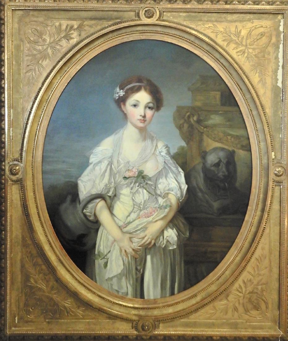 Continental School oil on canvas: Continental School oil on canvas, portrait of a young woman, signed lower right, sight size 46" x 36", frame size 66 1/2" x 47"