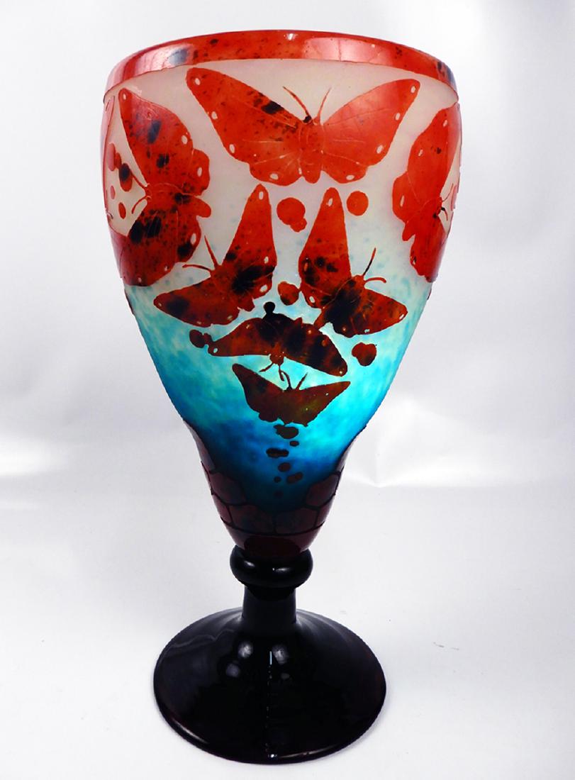 Daum Nancy Butterfly vase: Daum Nancy Butterfly vase "Le Vene Francais" script on base, 12 3/4"