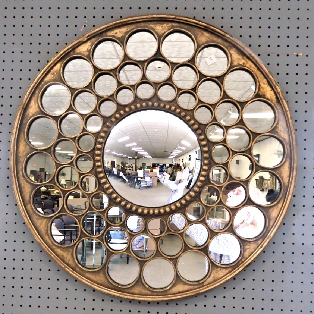 Honeycomb convex mirror: Honeycomb convex mirror, gilt iron frame, 30" diameter