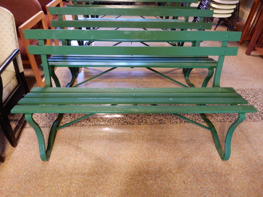 Painted iron and wood park bench: Painted iron and wood park bench, 31" x 60" x 16"