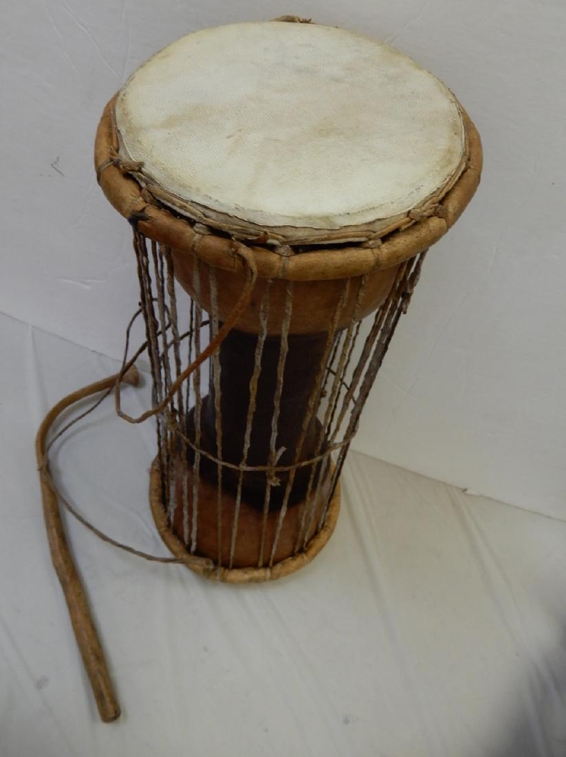 Native drum with drum stick: Native drum with drum stick, animal hide and wood, 14"