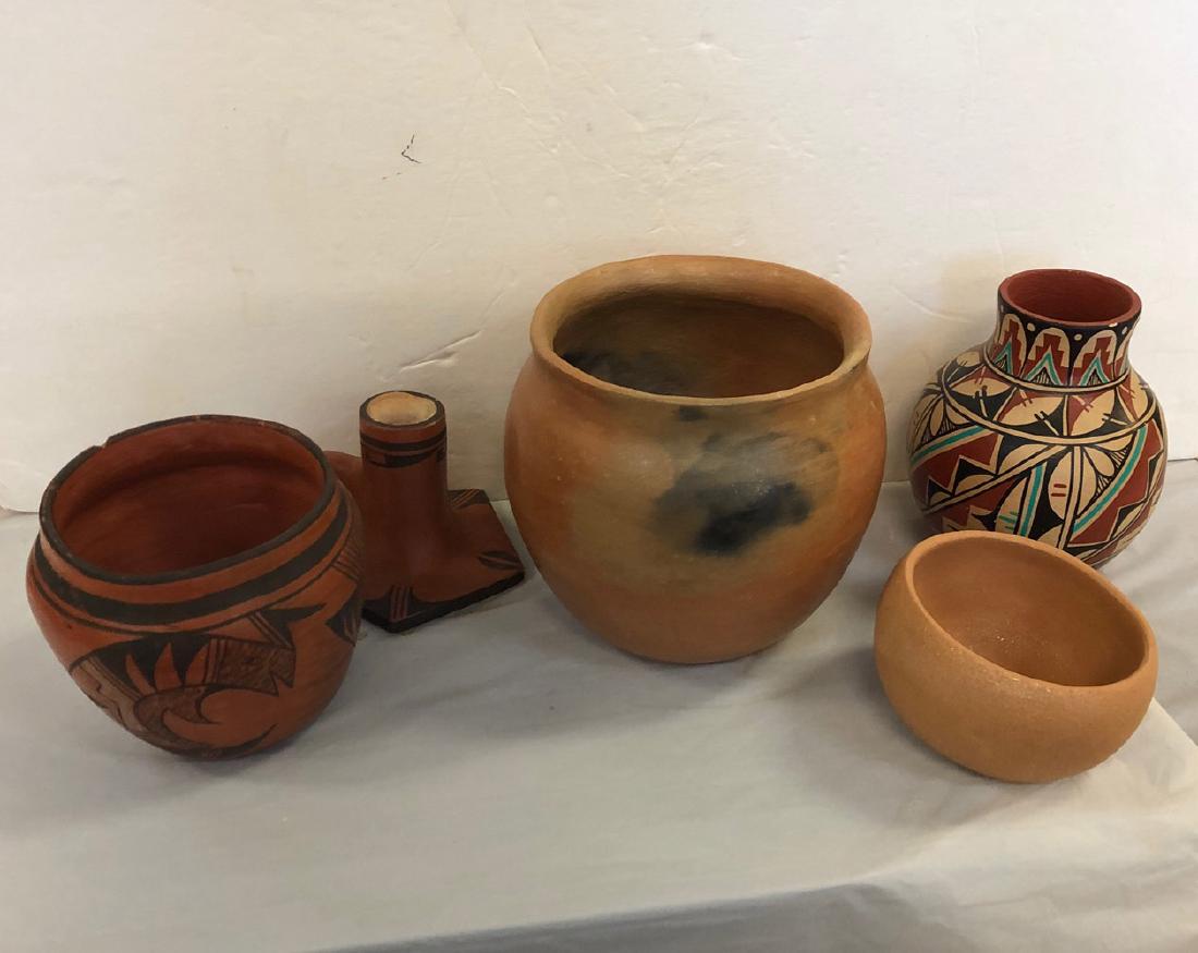 Native American redware pottery: Native American redware pottery, most signed, largest 7"