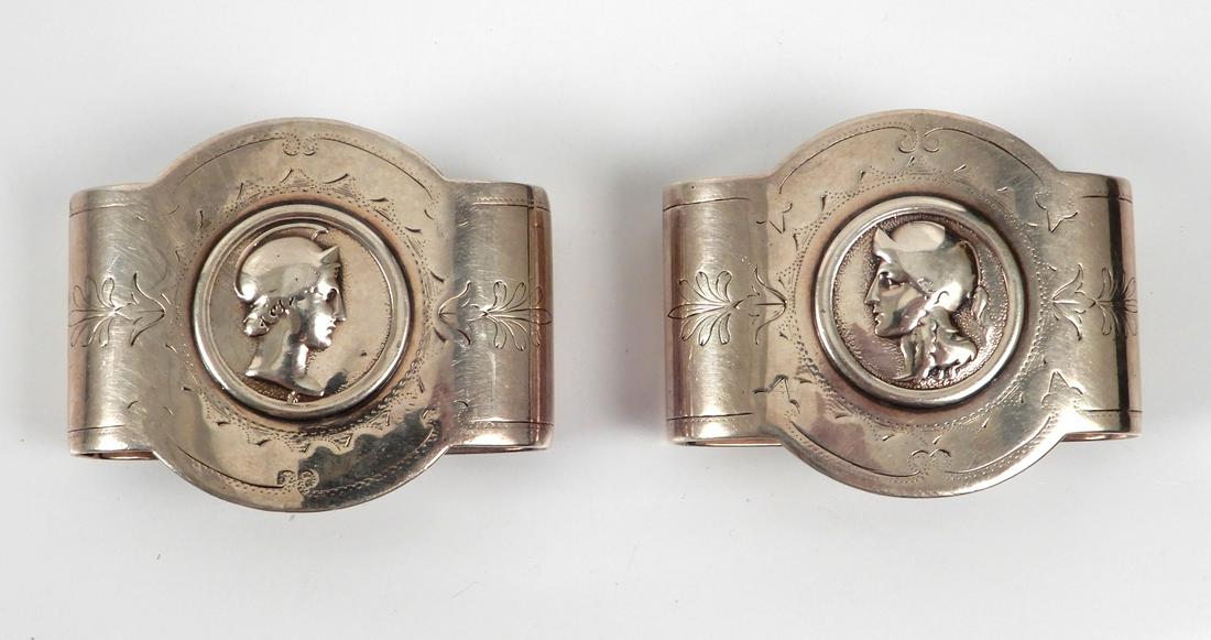 Pair of English sterling silver napkin rings: Pair of English sterling silver napkin rings, monogrammed, hallmarked, 1 3/4" x 2 1/2", 3.065 ozt