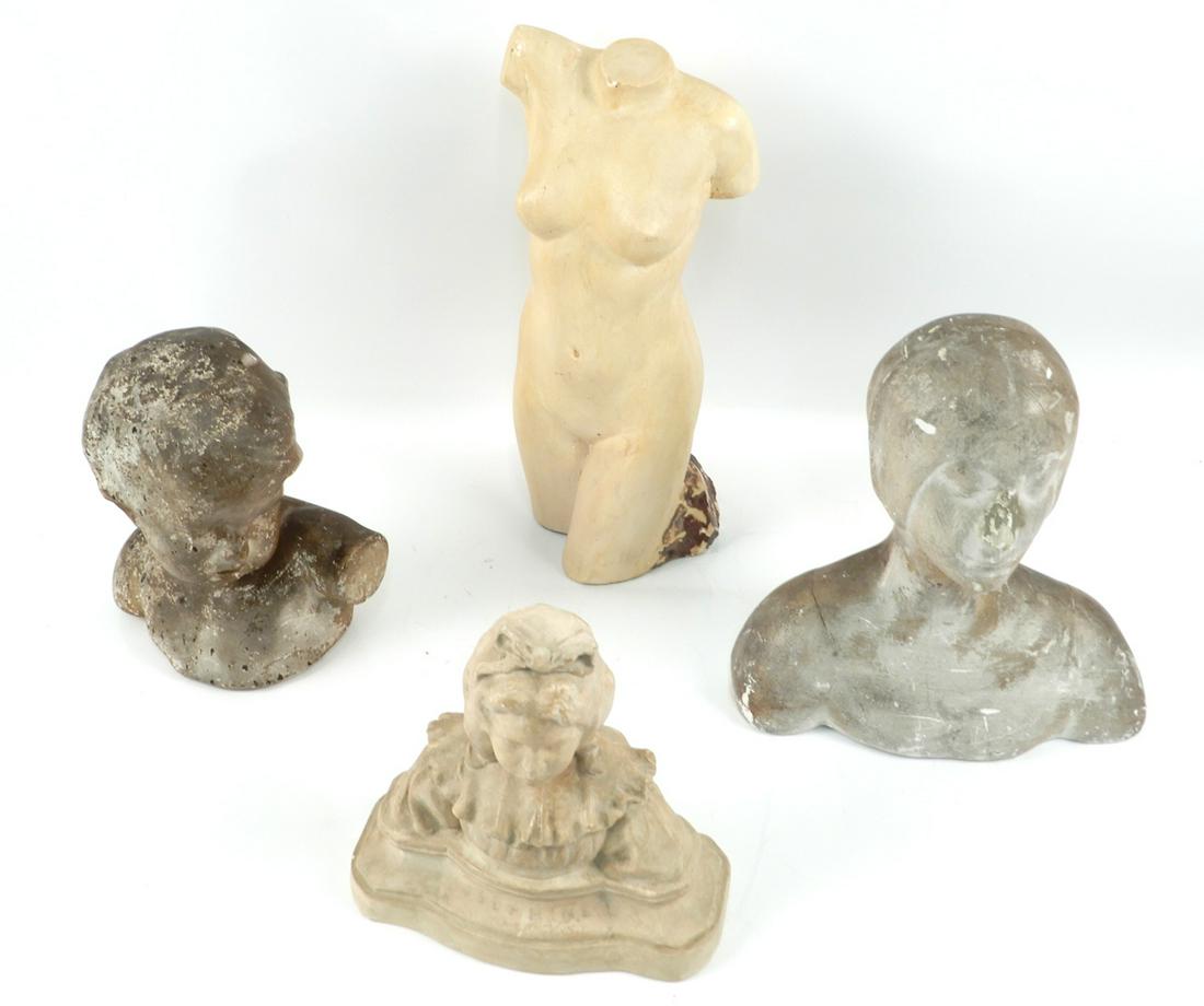 Four plaster sculptures from the Estate of Davis: Four plaster sculptures from the Estate of Davis Meltzer, these were used as still life props as seen in Arthur Meltzer paintings, largest 12" high