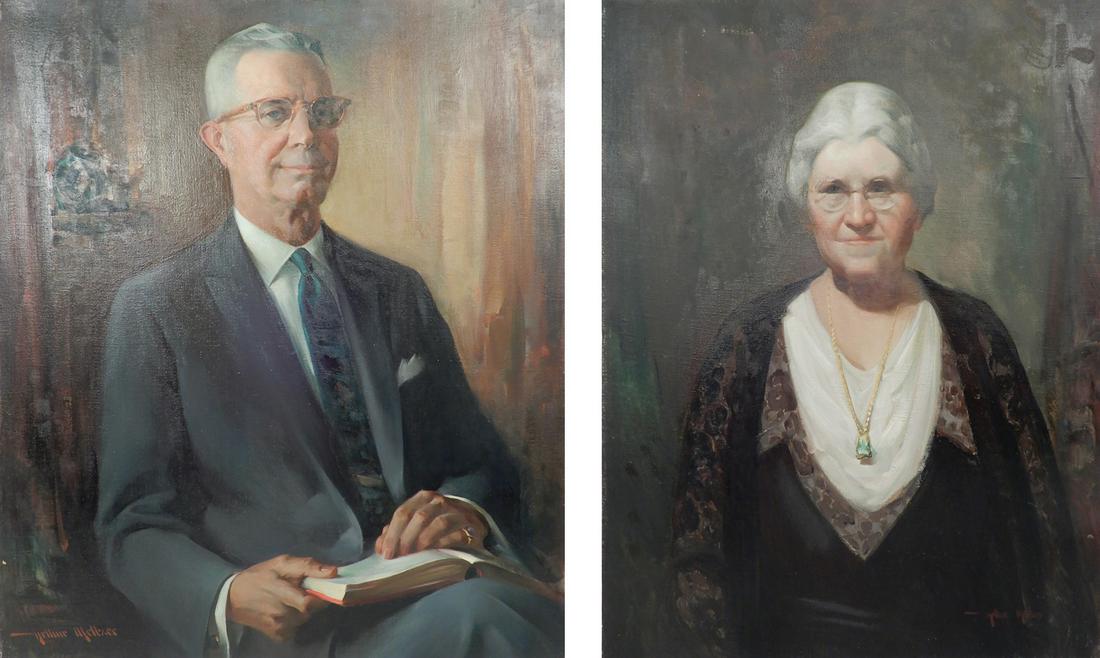 Arthur Meltzer two oils on canvas: Arthur Meltzer two oils on canvas, "Aunt Ida" and "William Hollingshead", from The Estate of Davis Meltzer, signed lower right and lower left, sight size 30" x 25", unframed, both titled on verso