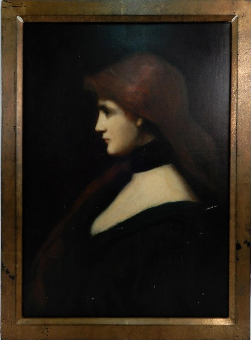 Attributed to Jean Jacques Henner oil on canvas: Attributed to Jean Jacques Henner oil on canvas, woman with red hair, sight size 23" x 17", frame size 26" x 19"