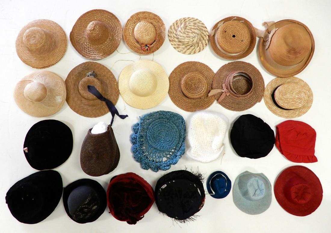 Box of mostly antique and vintage doll hats and bonnets (1 of 2)