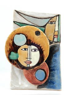 Elio Schiavon art pottery vase: Elio Schiavon art pottery vase (1925-2004), signed on side, Galleria Gagliardi Gallery label on bottom, purchased in Italy, 8 1/4" high x 5 1/2" x 3 3/4"