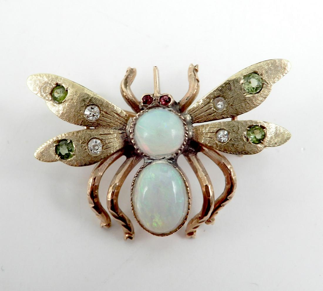 Gold, opal and gemstone butterfly brooch (1 of 3)