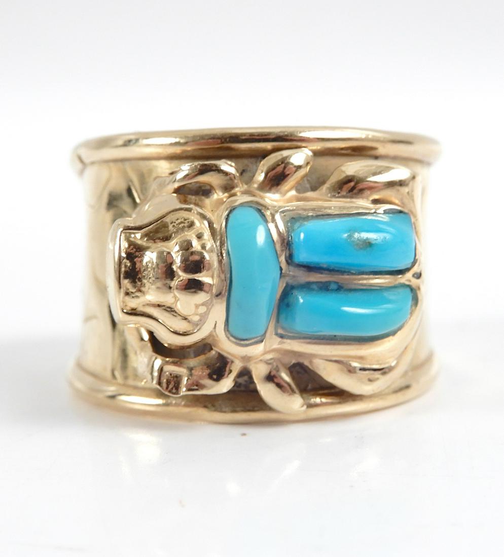 Egyptian 18k gold turquoise scarab ring (1 of 3)