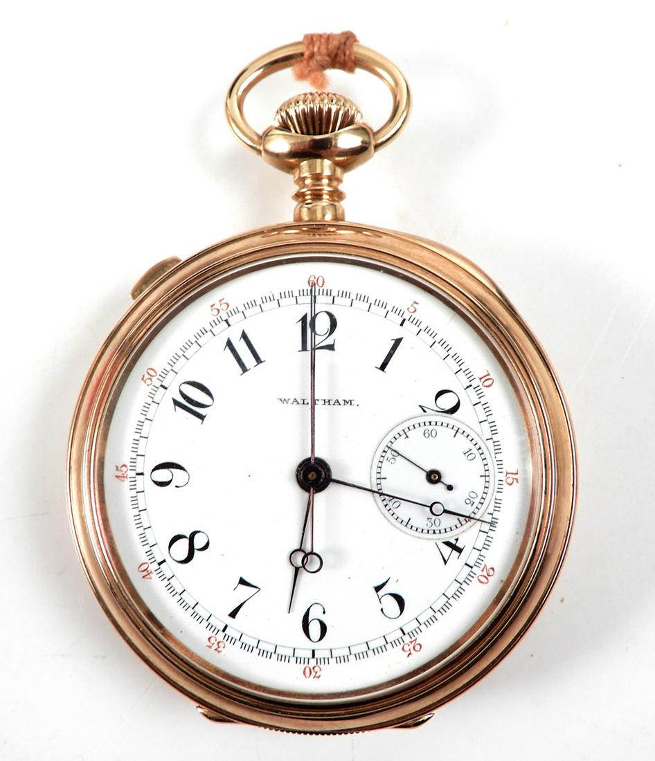 Waltham 14k gold case pocket watch, open face, 2" (1 of 2)